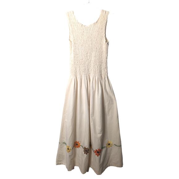UTE Mexico Natural Muslin Smocked Embroidered Maxi Tank Dress Floral - Picture 2 of 7